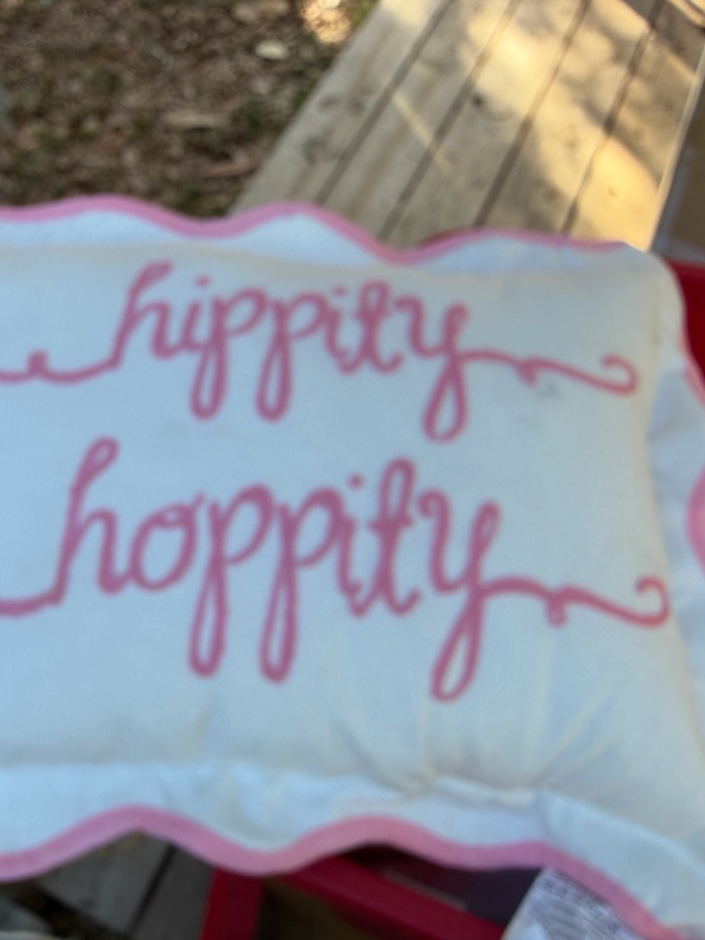 Whimsical "Hippity Hoppity" Pink & White Decorative Pillow